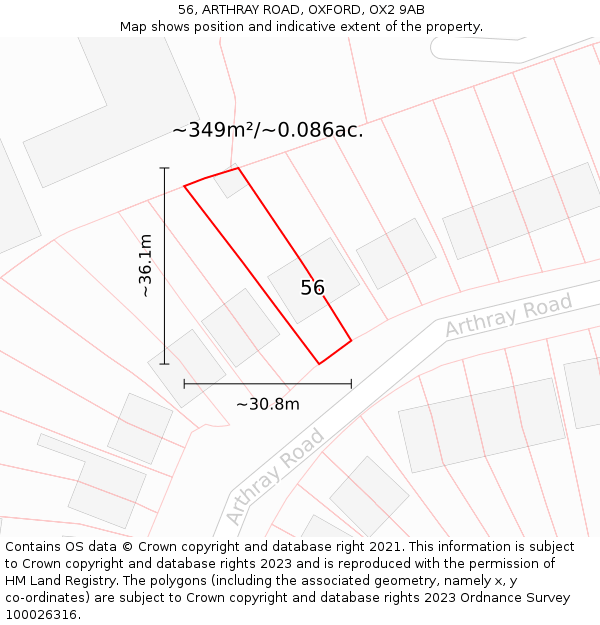 56, ARTHRAY ROAD, OXFORD, OX2 9AB: Plot and title map