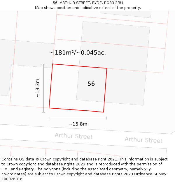 56, ARTHUR STREET, RYDE, PO33 3BU: Plot and title map