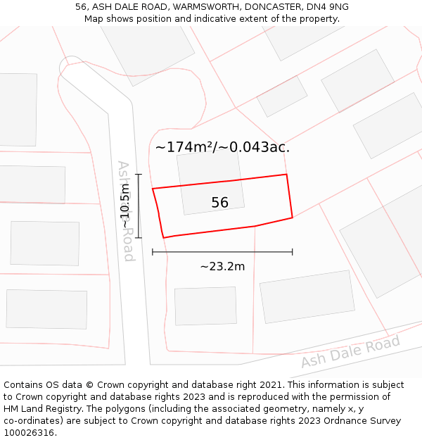 56, ASH DALE ROAD, WARMSWORTH, DONCASTER, DN4 9NG: Plot and title map