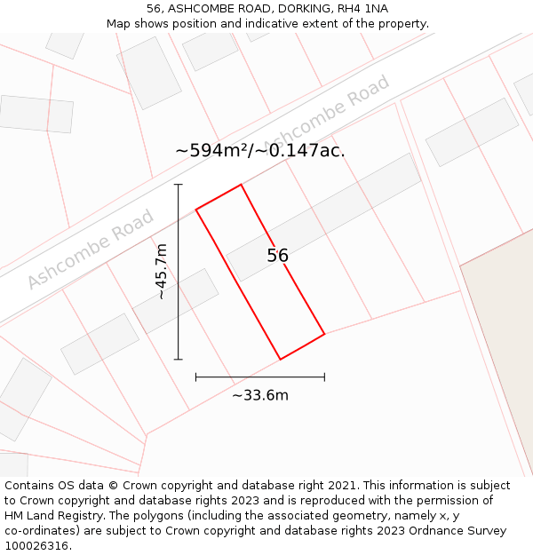 56, ASHCOMBE ROAD, DORKING, RH4 1NA: Plot and title map