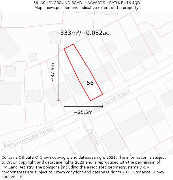 56, ASHENGROUND ROAD, HAYWARDS HEATH, RH16 4QD: Plot and title map