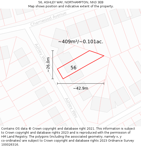 56, ASHLEY WAY, NORTHAMPTON, NN3 3EB: Plot and title map