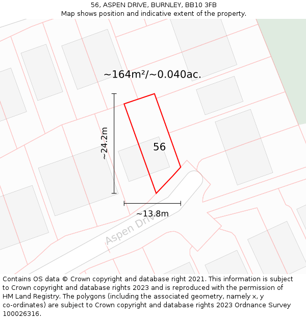 56, ASPEN DRIVE, BURNLEY, BB10 3FB: Plot and title map