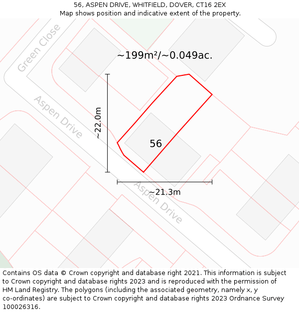 56, ASPEN DRIVE, WHITFIELD, DOVER, CT16 2EX: Plot and title map