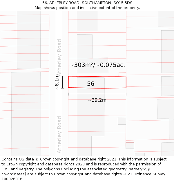 56, ATHERLEY ROAD, SOUTHAMPTON, SO15 5DS: Plot and title map