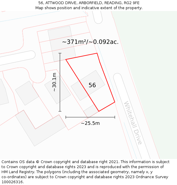 56, ATTWOOD DRIVE, ARBORFIELD, READING, RG2 9FE: Plot and title map