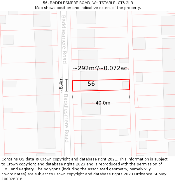 56, BADDLESMERE ROAD, WHITSTABLE, CT5 2LB: Plot and title map