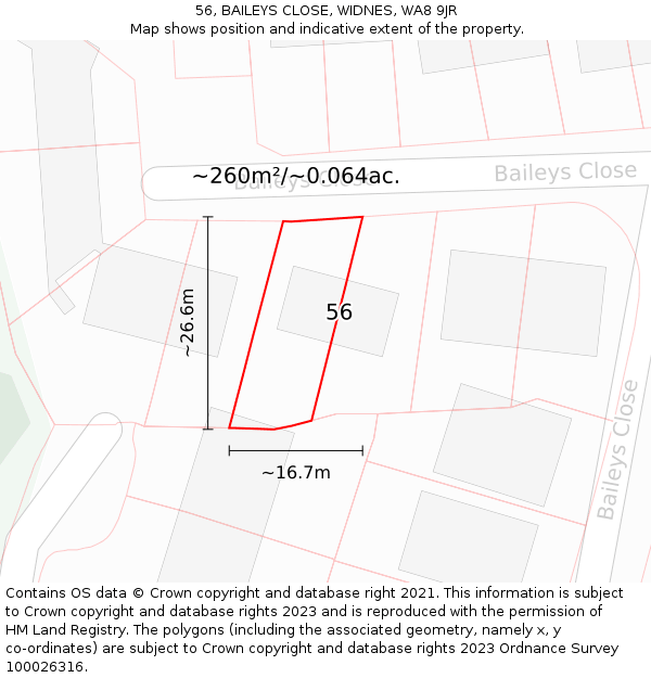 56, BAILEYS CLOSE, WIDNES, WA8 9JR: Plot and title map