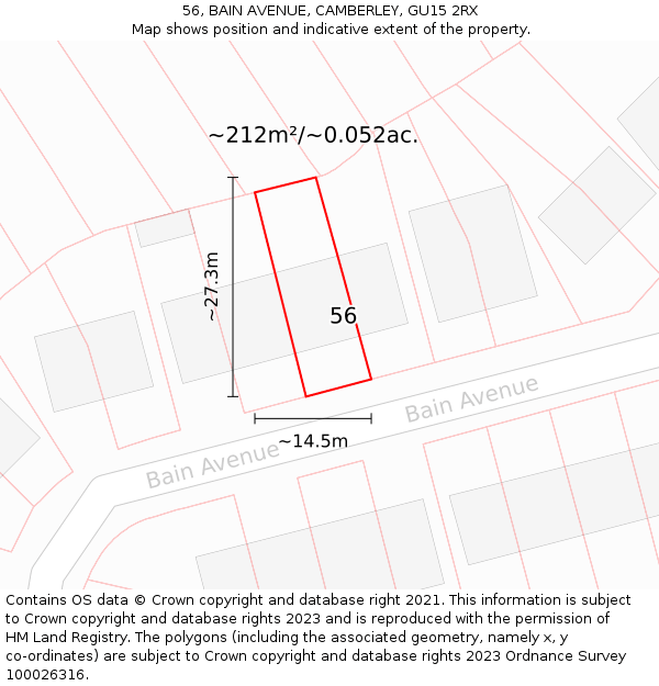 56, BAIN AVENUE, CAMBERLEY, GU15 2RX: Plot and title map