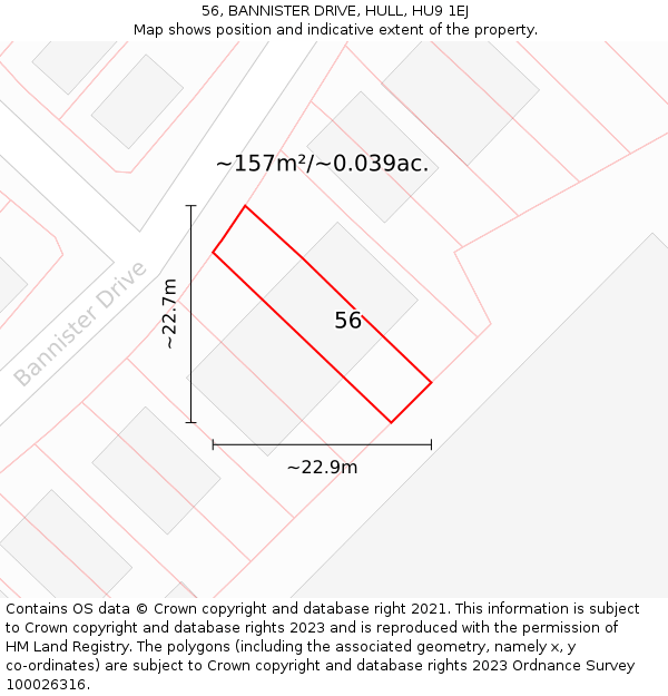 56, BANNISTER DRIVE, HULL, HU9 1EJ: Plot and title map