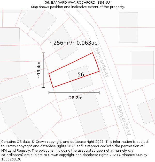 56, BANYARD WAY, ROCHFORD, SS4 1UJ: Plot and title map