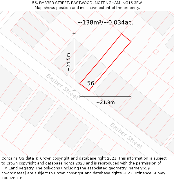56, BARBER STREET, EASTWOOD, NOTTINGHAM, NG16 3EW: Plot and title map