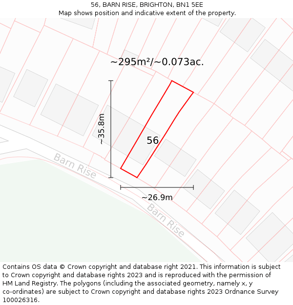 56, BARN RISE, BRIGHTON, BN1 5EE: Plot and title map