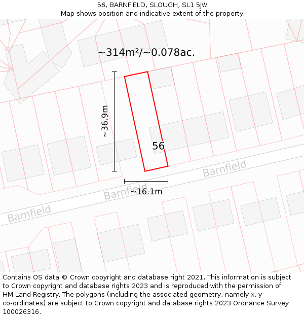 56, BARNFIELD, SLOUGH, SL1 5JW: Plot and title map