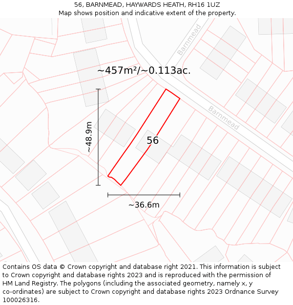 56, BARNMEAD, HAYWARDS HEATH, RH16 1UZ: Plot and title map