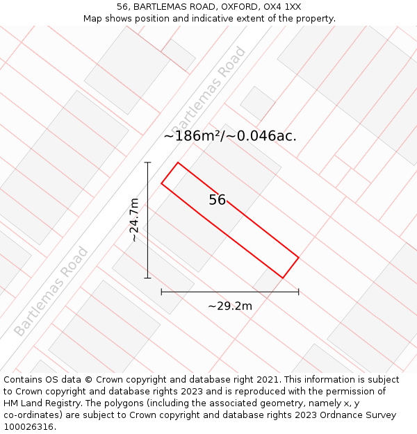 56, BARTLEMAS ROAD, OXFORD, OX4 1XX: Plot and title map