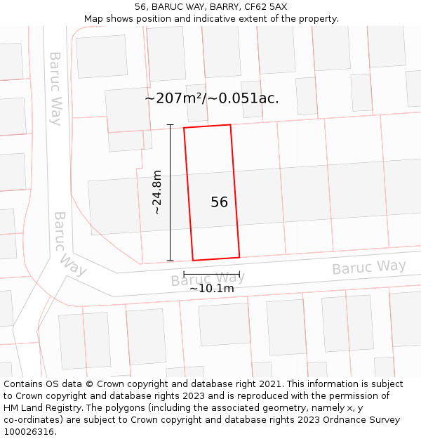 56, BARUC WAY, BARRY, CF62 5AX: Plot and title map