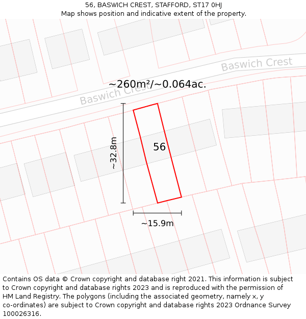 56, BASWICH CREST, STAFFORD, ST17 0HJ: Plot and title map