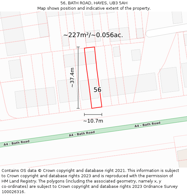 56, BATH ROAD, HAYES, UB3 5AH: Plot and title map