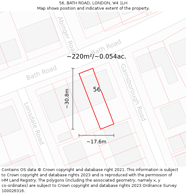 56, BATH ROAD, LONDON, W4 1LH: Plot and title map