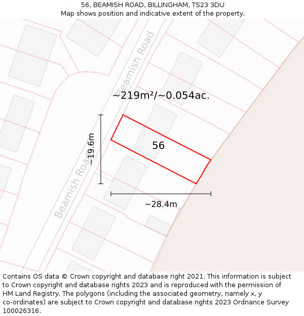 56, BEAMISH ROAD, BILLINGHAM, TS23 3DU: Plot and title map