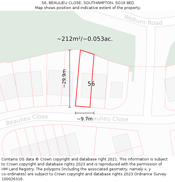 56, BEAULIEU CLOSE, SOUTHAMPTON, SO16 8ED: Plot and title map