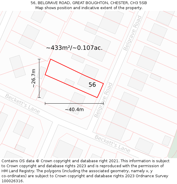 56, BELGRAVE ROAD, GREAT BOUGHTON, CHESTER, CH3 5SB: Plot and title map