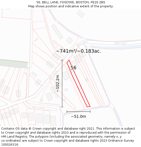 56, BELL LANE, FOSDYKE, BOSTON, PE20 2BS: Plot and title map