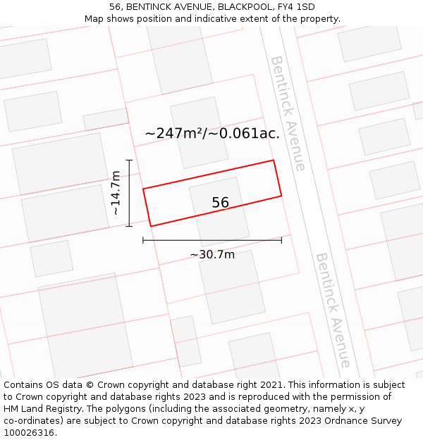 56, BENTINCK AVENUE, BLACKPOOL, FY4 1SD: Plot and title map