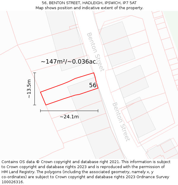 56, BENTON STREET, HADLEIGH, IPSWICH, IP7 5AT: Plot and title map