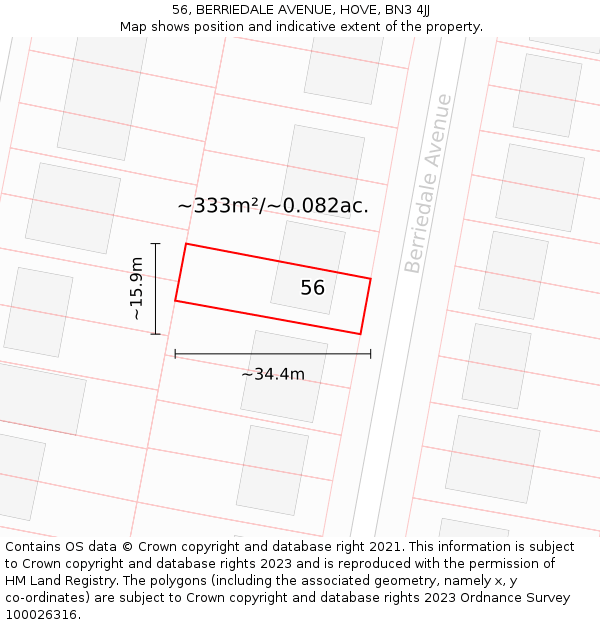 56, BERRIEDALE AVENUE, HOVE, BN3 4JJ: Plot and title map