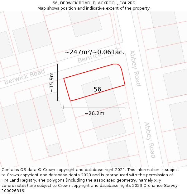 56, BERWICK ROAD, BLACKPOOL, FY4 2PS: Plot and title map