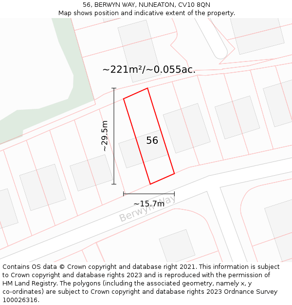 56, BERWYN WAY, NUNEATON, CV10 8QN: Plot and title map