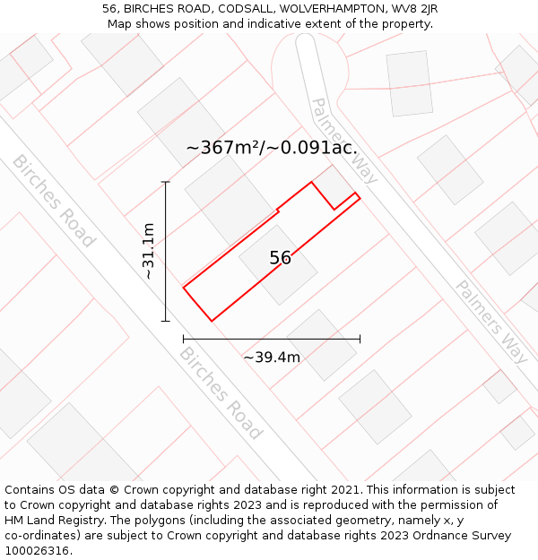 56, BIRCHES ROAD, CODSALL, WOLVERHAMPTON, WV8 2JR: Plot and title map