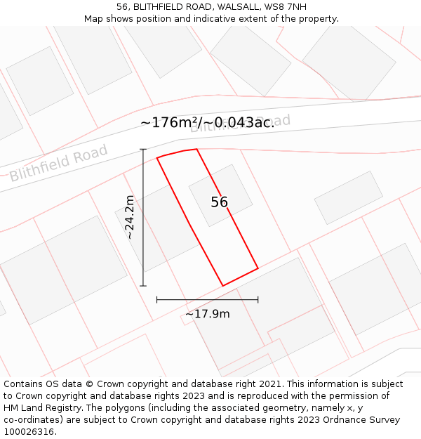 56, BLITHFIELD ROAD, WALSALL, WS8 7NH: Plot and title map