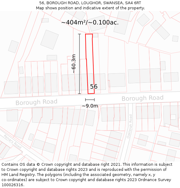 56, BOROUGH ROAD, LOUGHOR, SWANSEA, SA4 6RT: Plot and title map