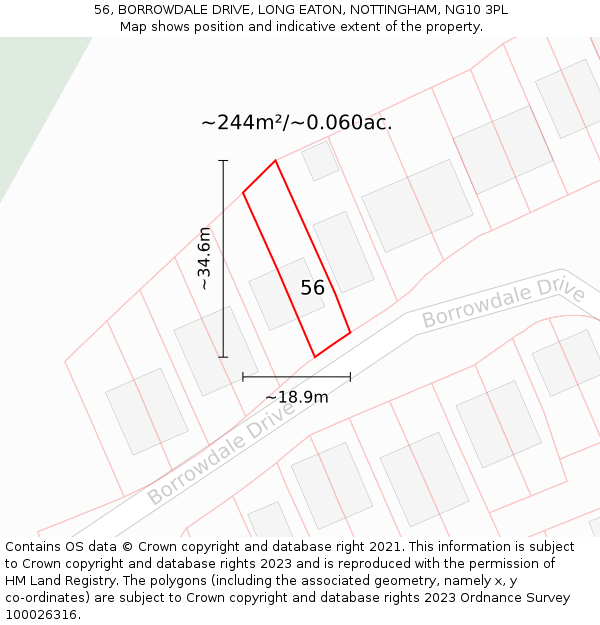 56, BORROWDALE DRIVE, LONG EATON, NOTTINGHAM, NG10 3PL: Plot and title map