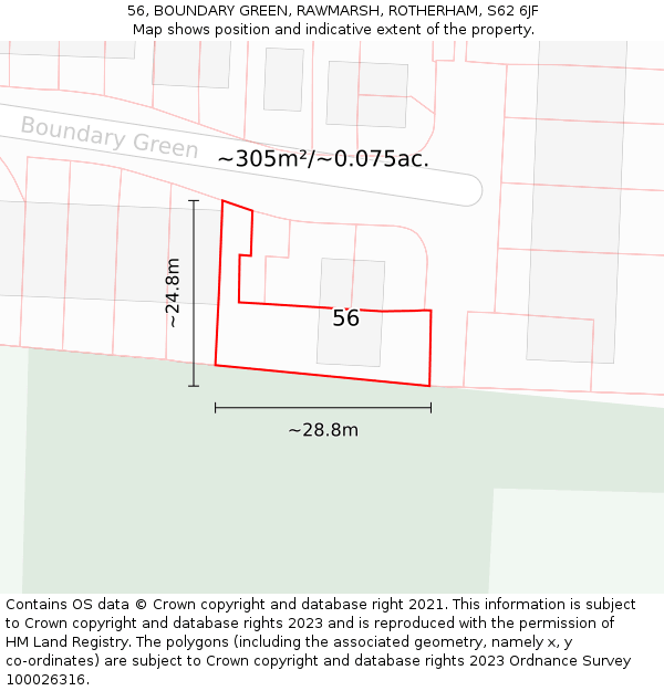 56, BOUNDARY GREEN, RAWMARSH, ROTHERHAM, S62 6JF: Plot and title map