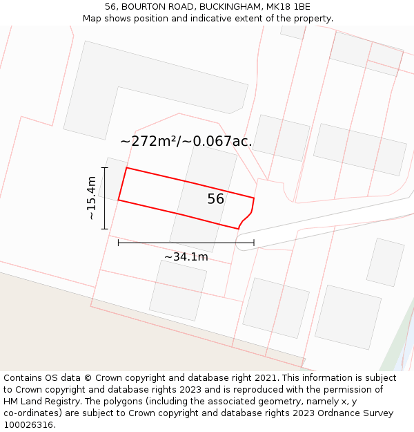 56, BOURTON ROAD, BUCKINGHAM, MK18 1BE: Plot and title map