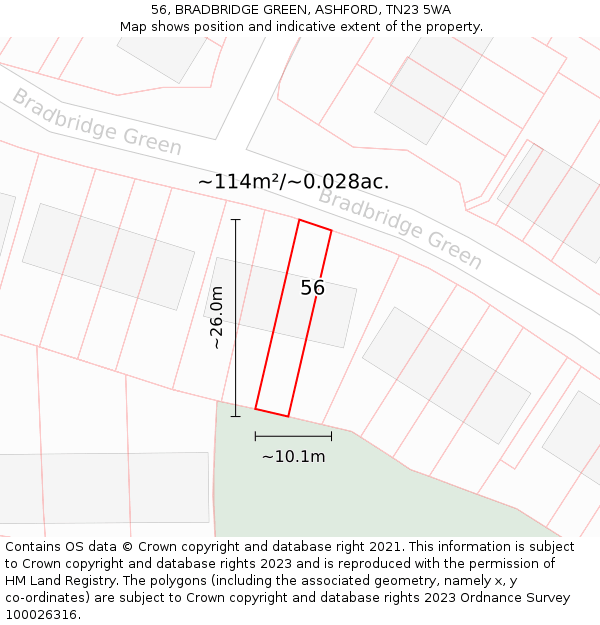 56, BRADBRIDGE GREEN, ASHFORD, TN23 5WA: Plot and title map