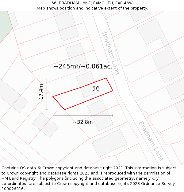 56, BRADHAM LANE, EXMOUTH, EX8 4AW: Plot and title map