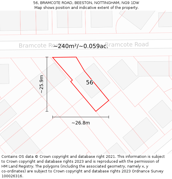 56, BRAMCOTE ROAD, BEESTON, NOTTINGHAM, NG9 1DW: Plot and title map