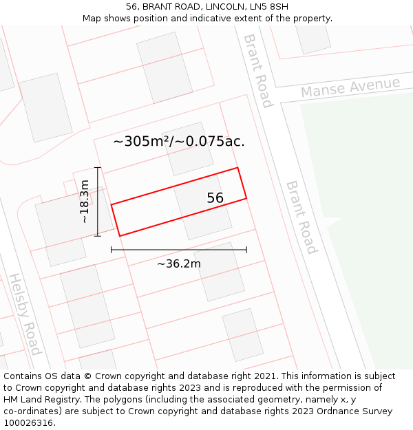 56, BRANT ROAD, LINCOLN, LN5 8SH: Plot and title map