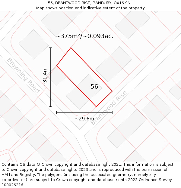 56, BRANTWOOD RISE, BANBURY, OX16 9NH: Plot and title map