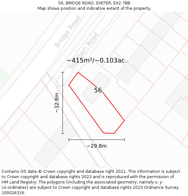 56, BRIDGE ROAD, EXETER, EX2 7BB: Plot and title map