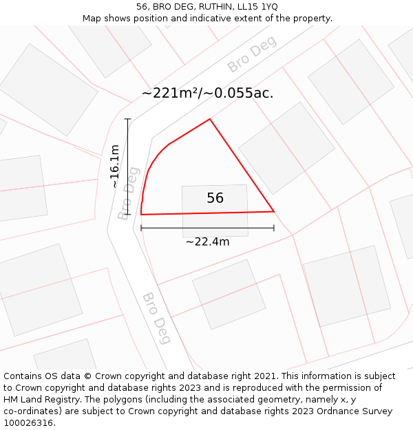 56, BRO DEG, RUTHIN, LL15 1YQ: Plot and title map