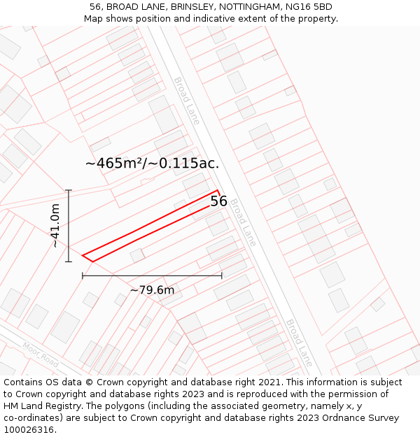 56, BROAD LANE, BRINSLEY, NOTTINGHAM, NG16 5BD: Plot and title map