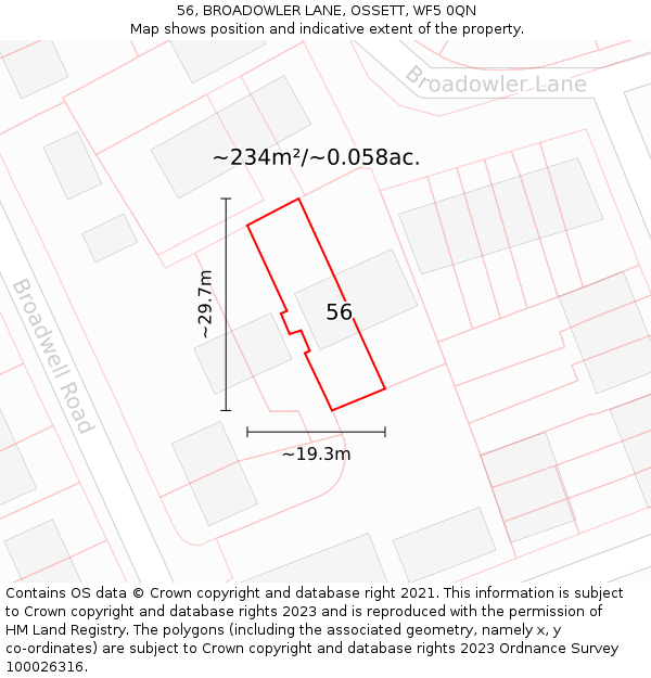 56, BROADOWLER LANE, OSSETT, WF5 0QN: Plot and title map