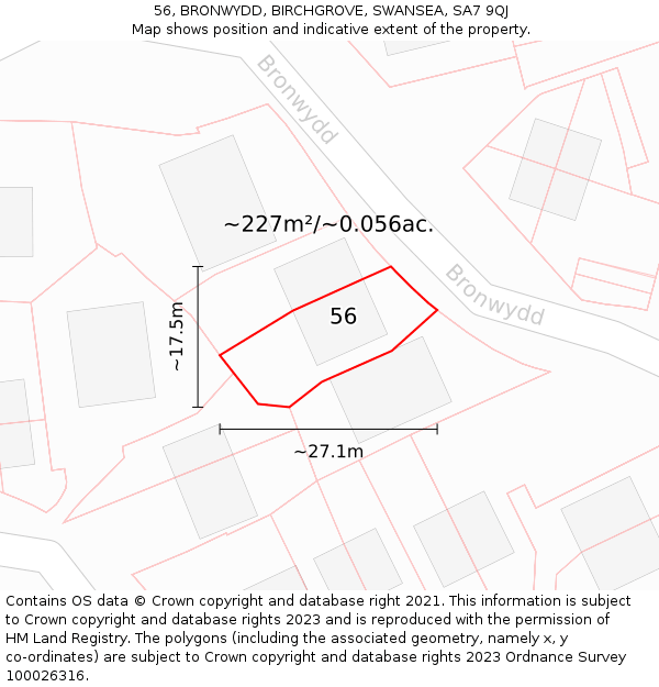 56, BRONWYDD, BIRCHGROVE, SWANSEA, SA7 9QJ: Plot and title map