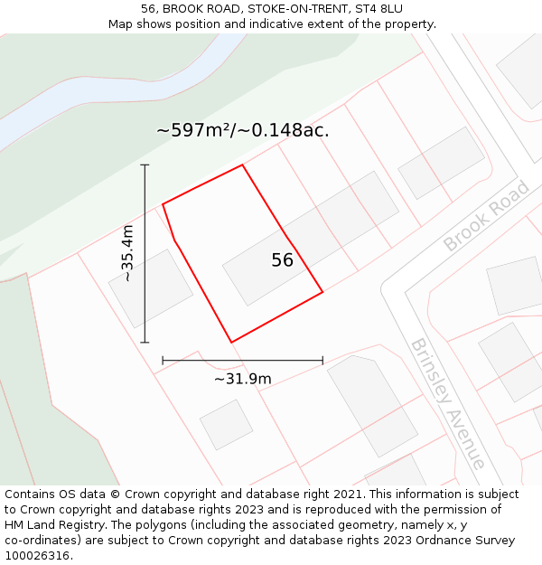 56, BROOK ROAD, STOKE-ON-TRENT, ST4 8LU: Plot and title map